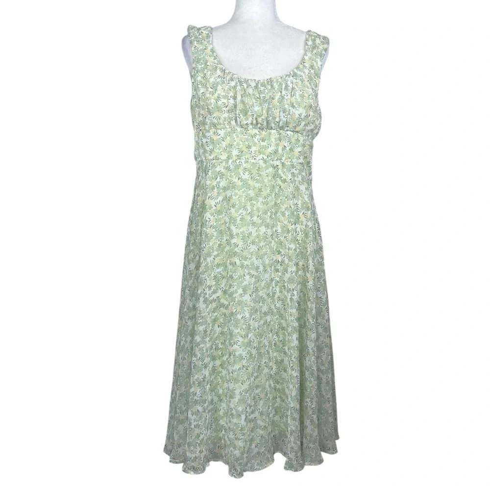 Y2K Fairycore Dress 14 Whimsical Earthy Leaves Green Flowy